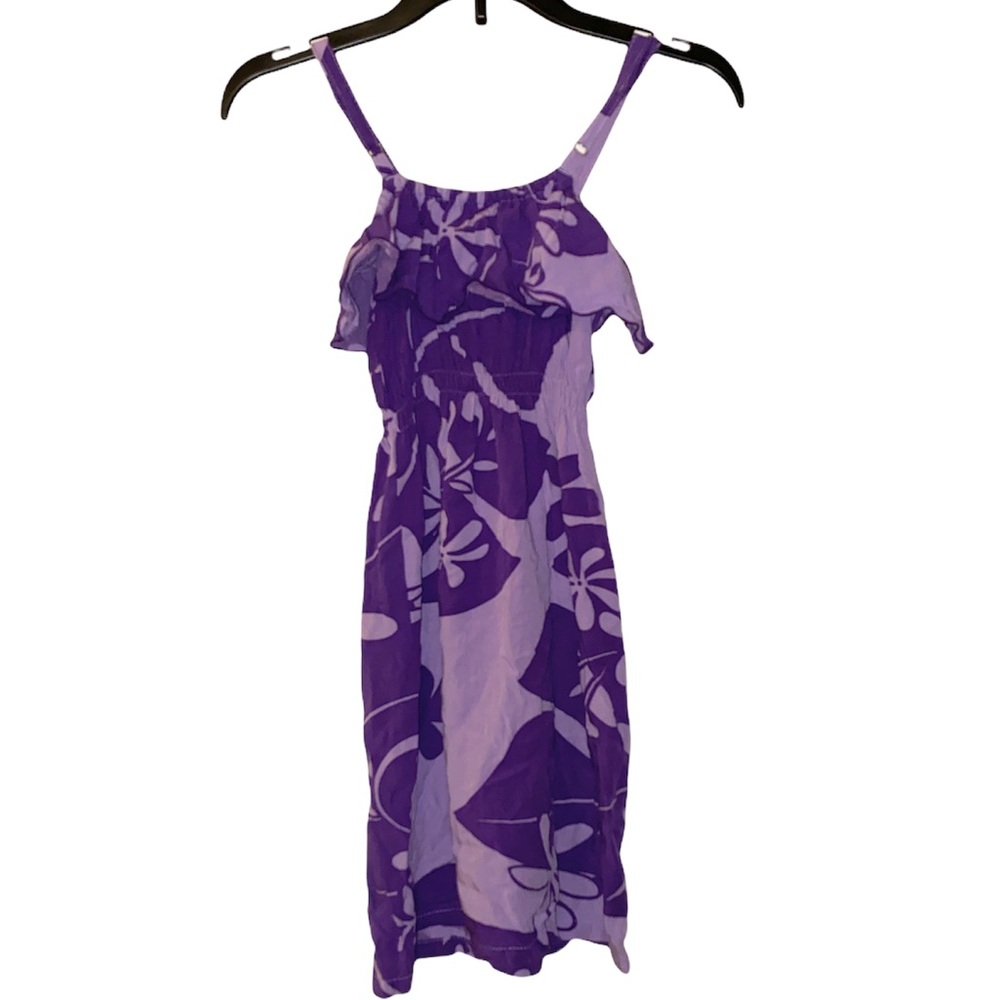 C & R Beachwear - Girls Hawaiian Aloha Wear Purple Flower Dress (Size: 7)
